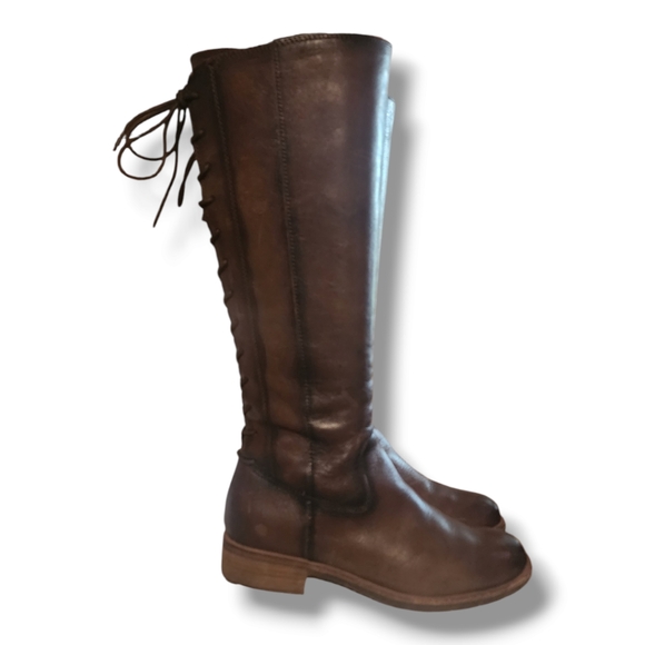 Sofft Sharnell II, Brown Leather Knee-High Boots, zip and tie - Picture 8 of 13